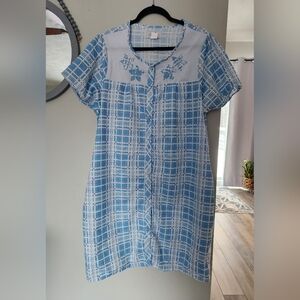 Vintage Casual Nights House Coat Duster  Snap Front Granny Gown